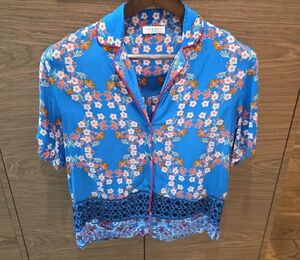 Floral Blue Button-Up Shirt sandro Size 1 Small